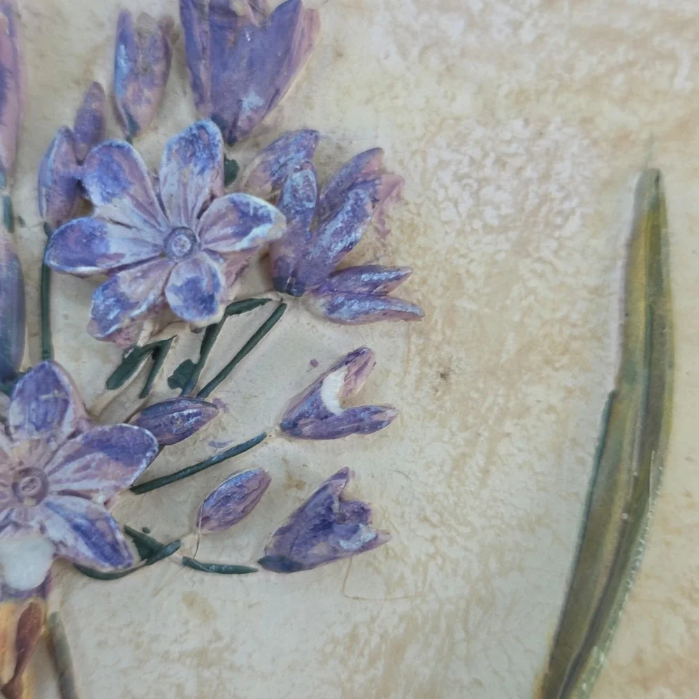 Clare Lake Ceramic Wall Art Floral Relief Plaque Purple Flowers Cottagecore - Picture 8 of 16